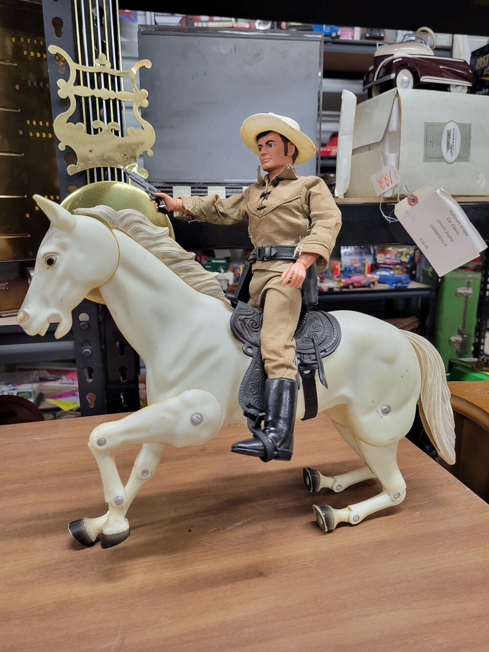 The Lone Ranger Action Figure on Silver, the horse. Vintage Toy